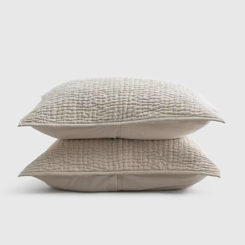 NWOT QUINCE European Linen Cotton Stitch Sham Set King Natural 2429